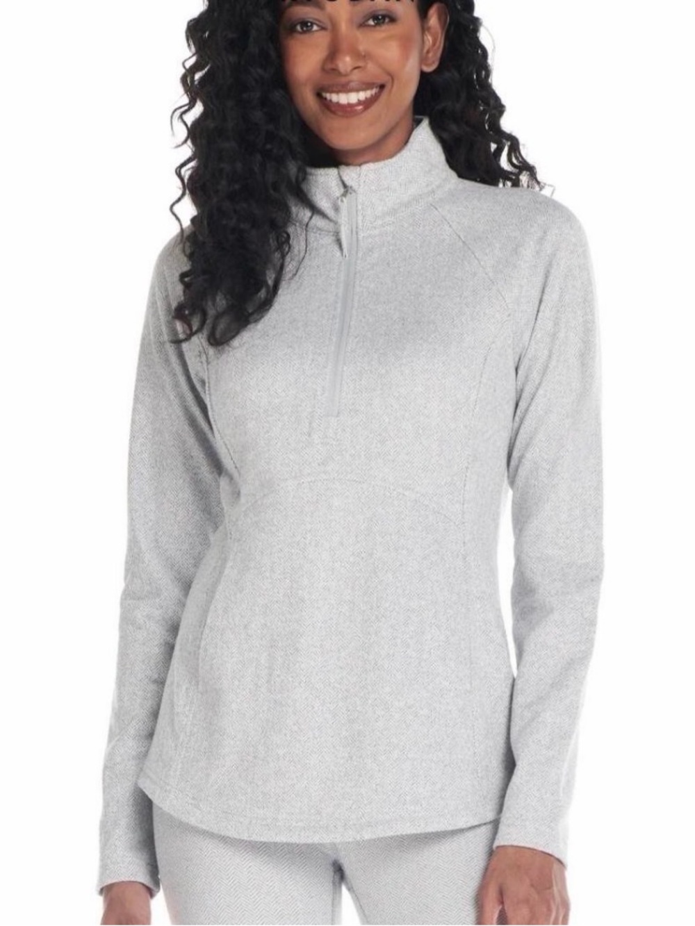 Patterned Gray Quarter-Zip Pullover Top